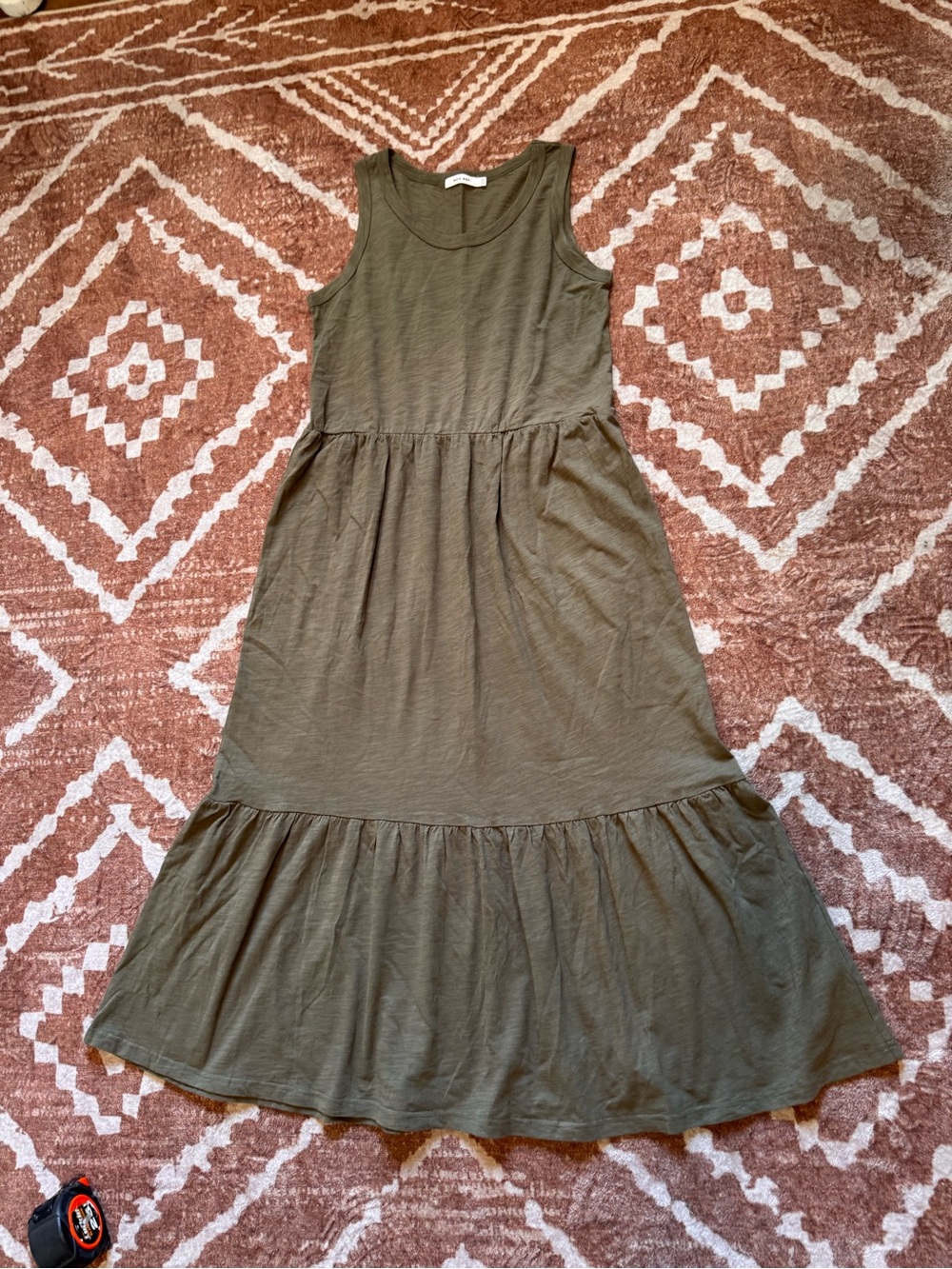 Mod Ref cotton tank tiered midi dress olive green size medium like new